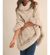 Klesis - Faux Fur Trim Sweater Poncho