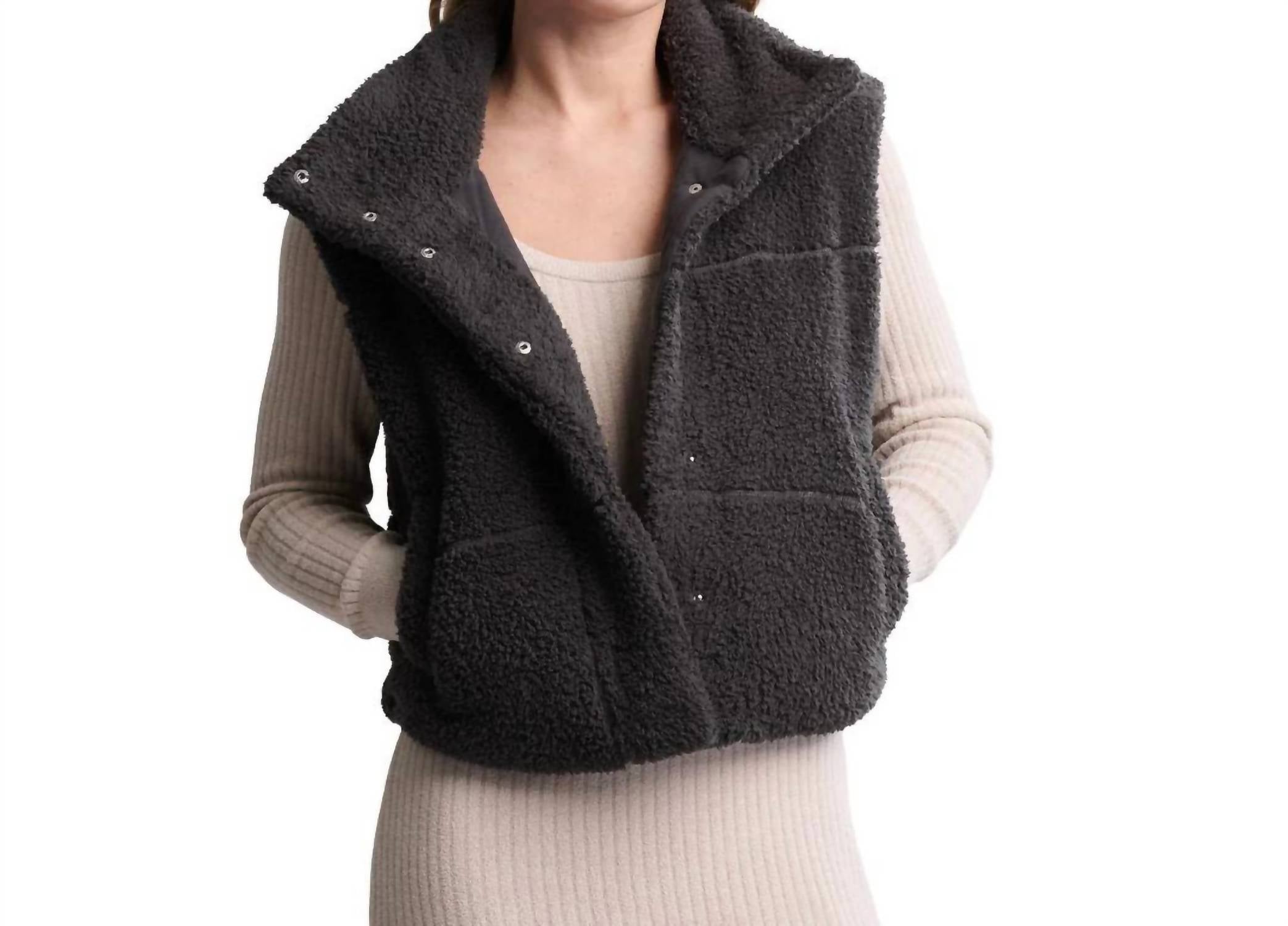 BAREFOOT DREAMS Brushed Puffer Vest in carbon - women's jacket