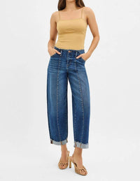 Risen - Front Seam Detail High Rise Barrel Jeans
