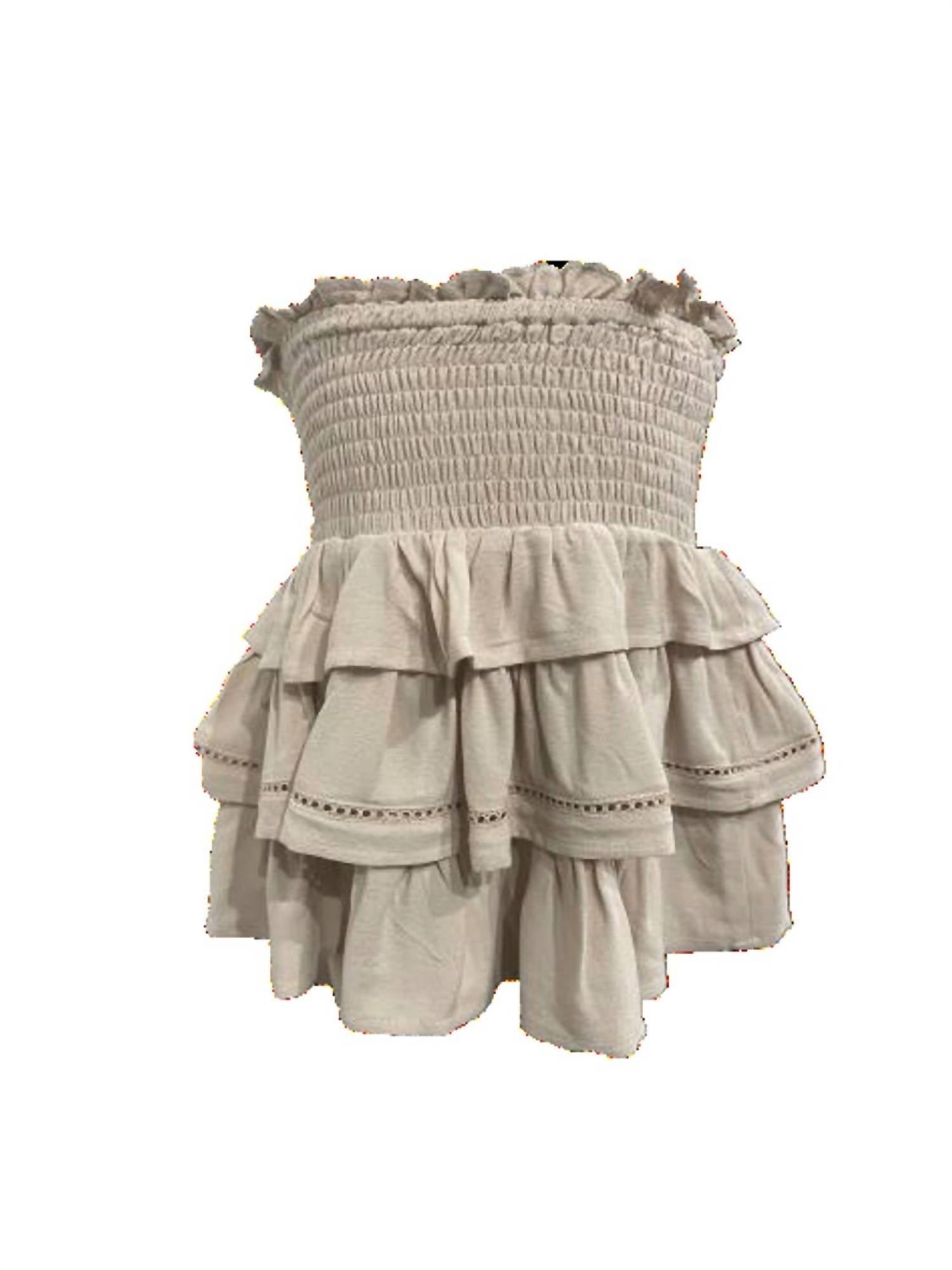 Vintage Havana Girls Smocked Waist Skirt in beige - kids' skirt - detail view