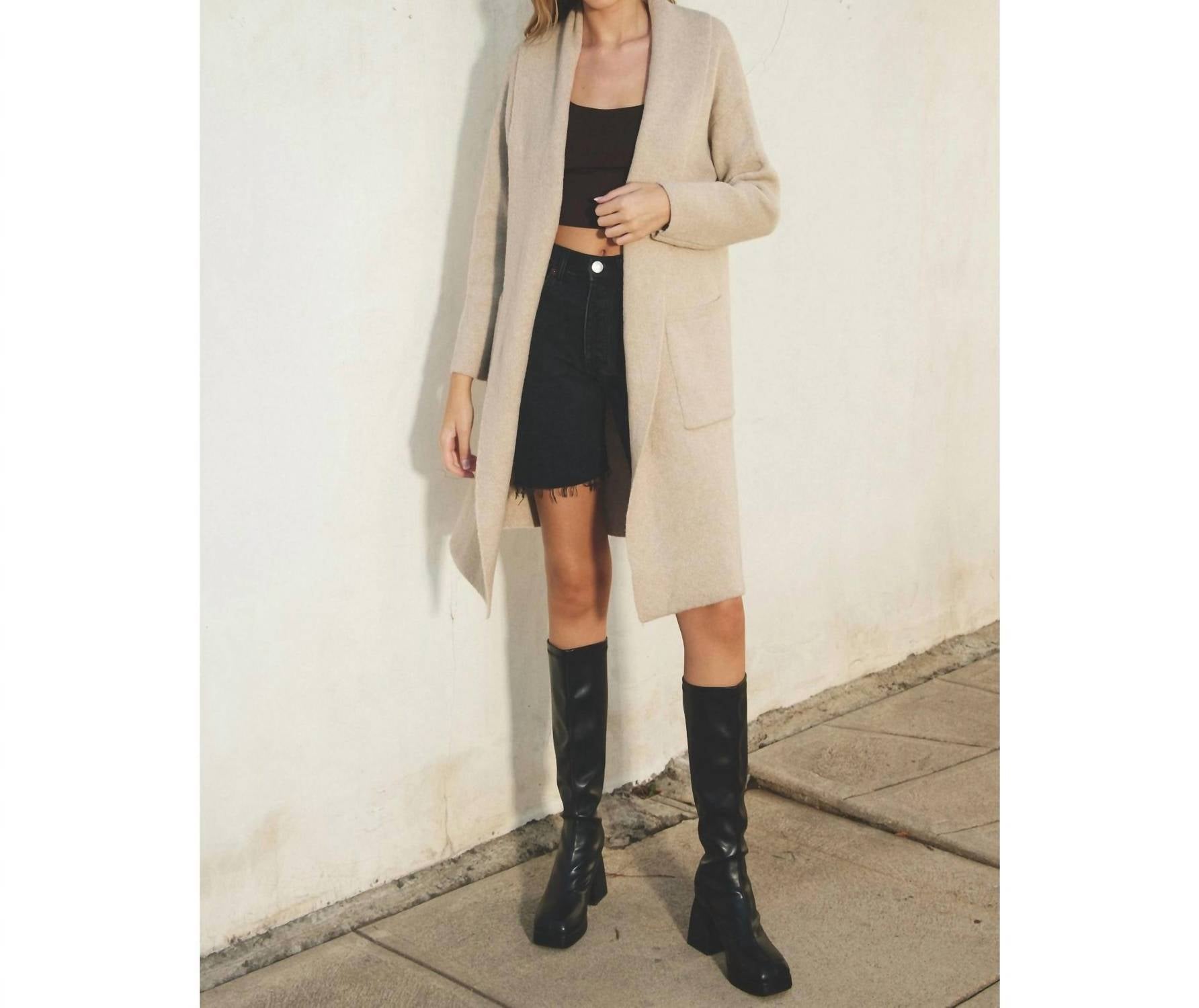 DRESS FORUM Open Front Long Cardigan in taupe - women's cardigan