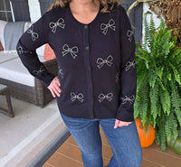 Sew In Love - Bow Rhinestone Button Sweater