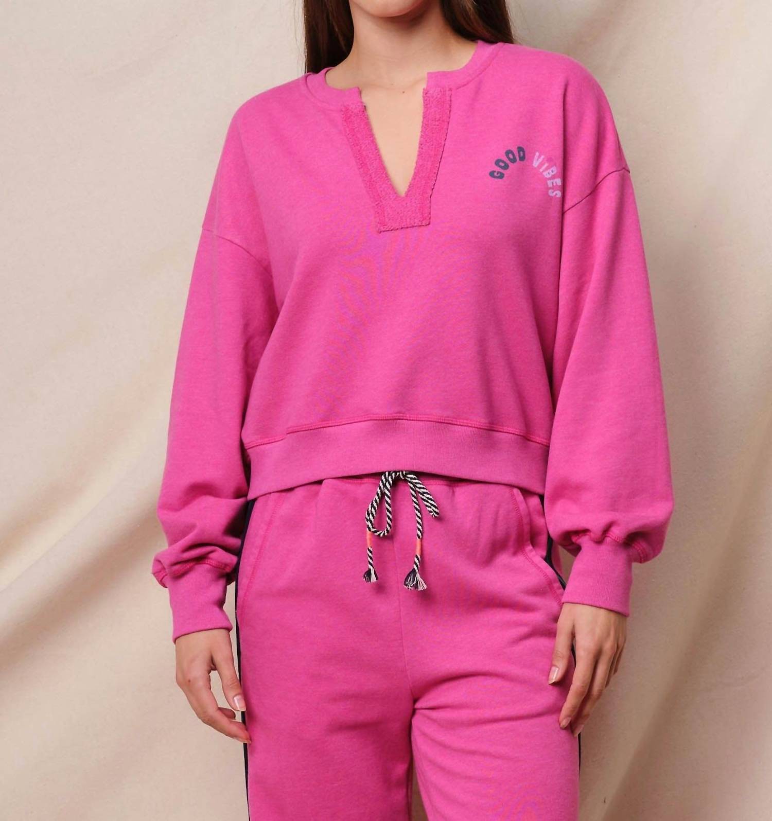 Sundry - Good Vibes Split Neck Sweatshirt