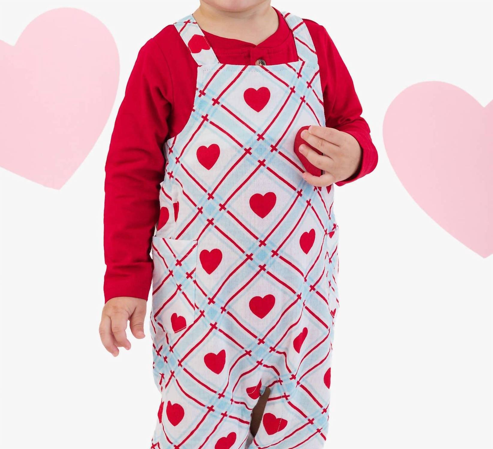 RuffleButts Baby Boy's Sweetheart Gauze Overall Jumpsuit in blue red - kids' item - view 5