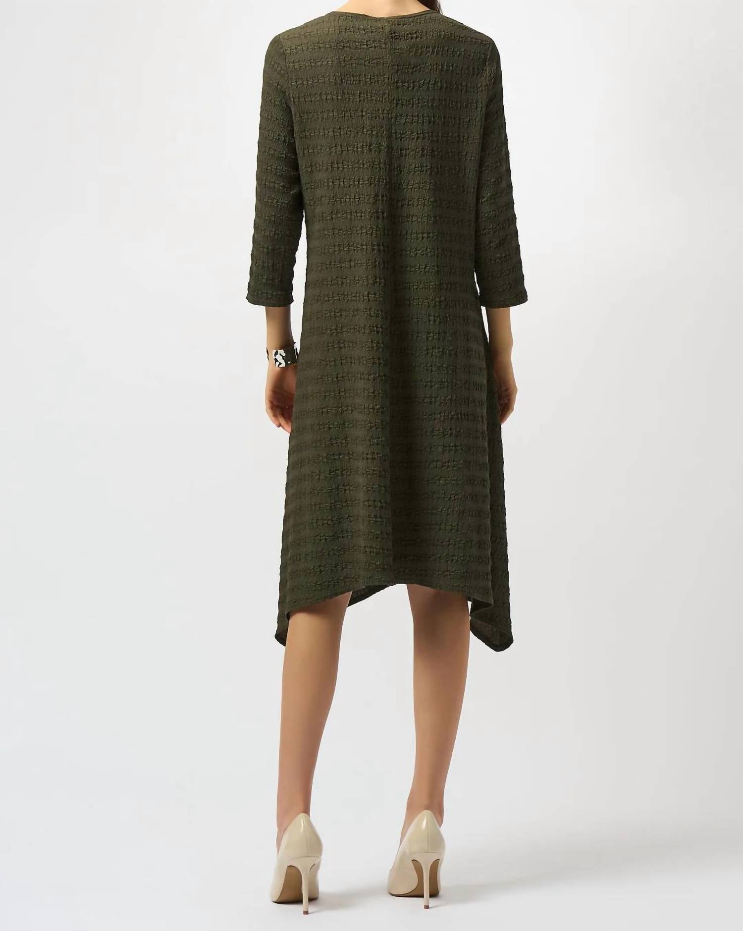 Joseph Ribkoff 3/4 Sleeve Scoop Neck A-line Asymmetrical Dress in avocado - women's dress - alternate view