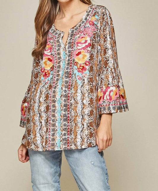 Andree By Unit - Snake Print Embroidered Top