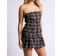 Sage The Label - Strapless Plaid Print Bustier Top