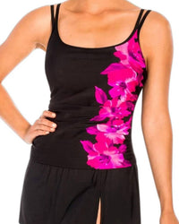 Miraclesuit Scoopneck Shirred Bodice Swimdress in pink happy place - women's swimwear - detail view