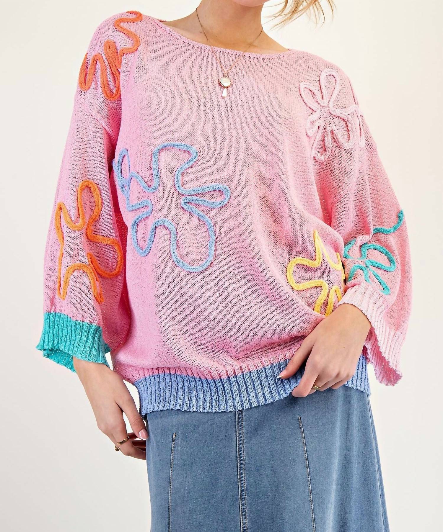 Easel - Flower Knit Sweater Tunic