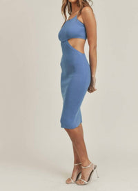 Mable - Spaghetti strap knit bodycon midi dress with side and back cut