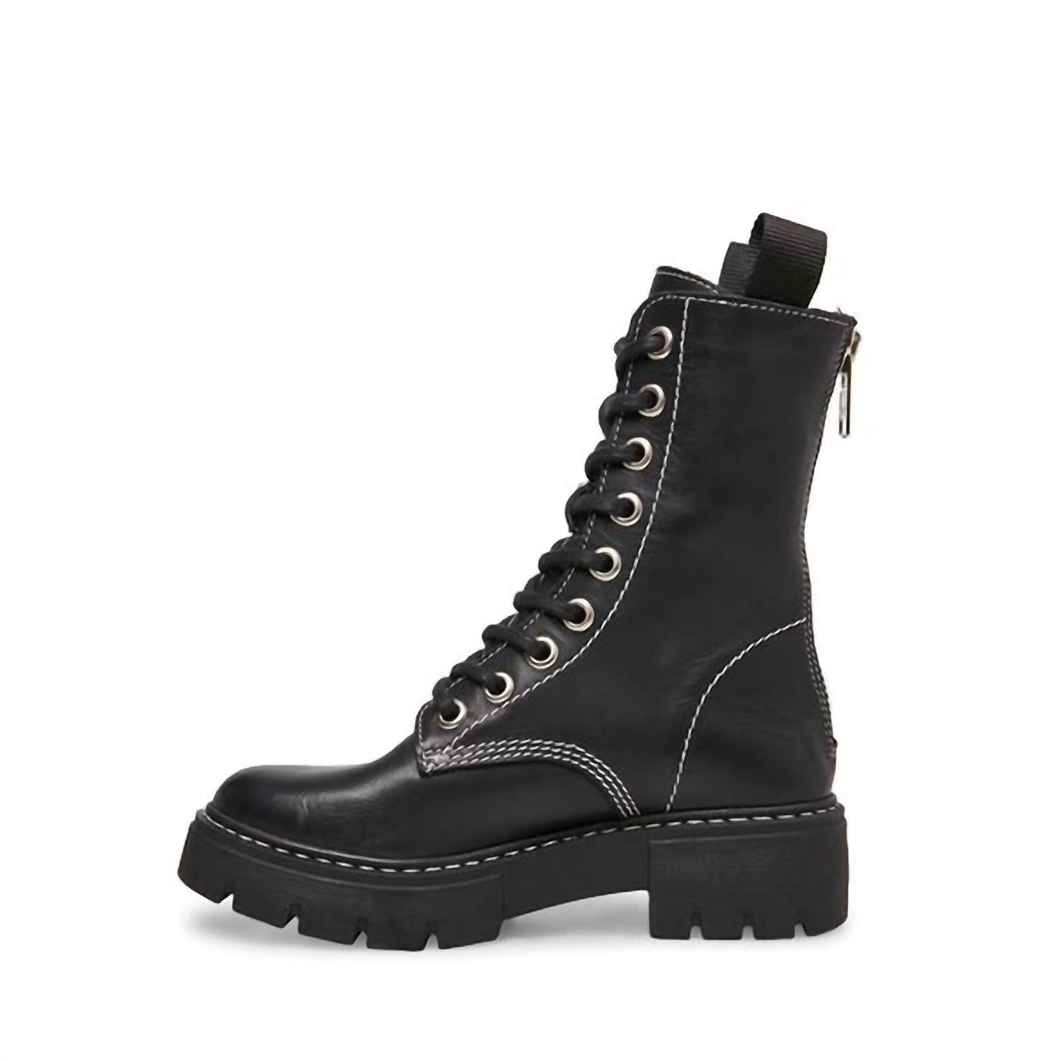 STEVE MADDEN Women's Kanyon Genuine Leather Lace Up Combat Boots in black - women's shoe - view 4