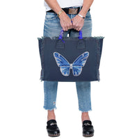 Hipchik - Women's Butterfly Fringe Canvas Tote Bag