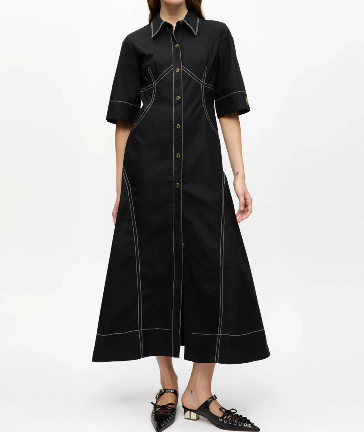 Ganni - Cotton Poplin Long Shirt Dress