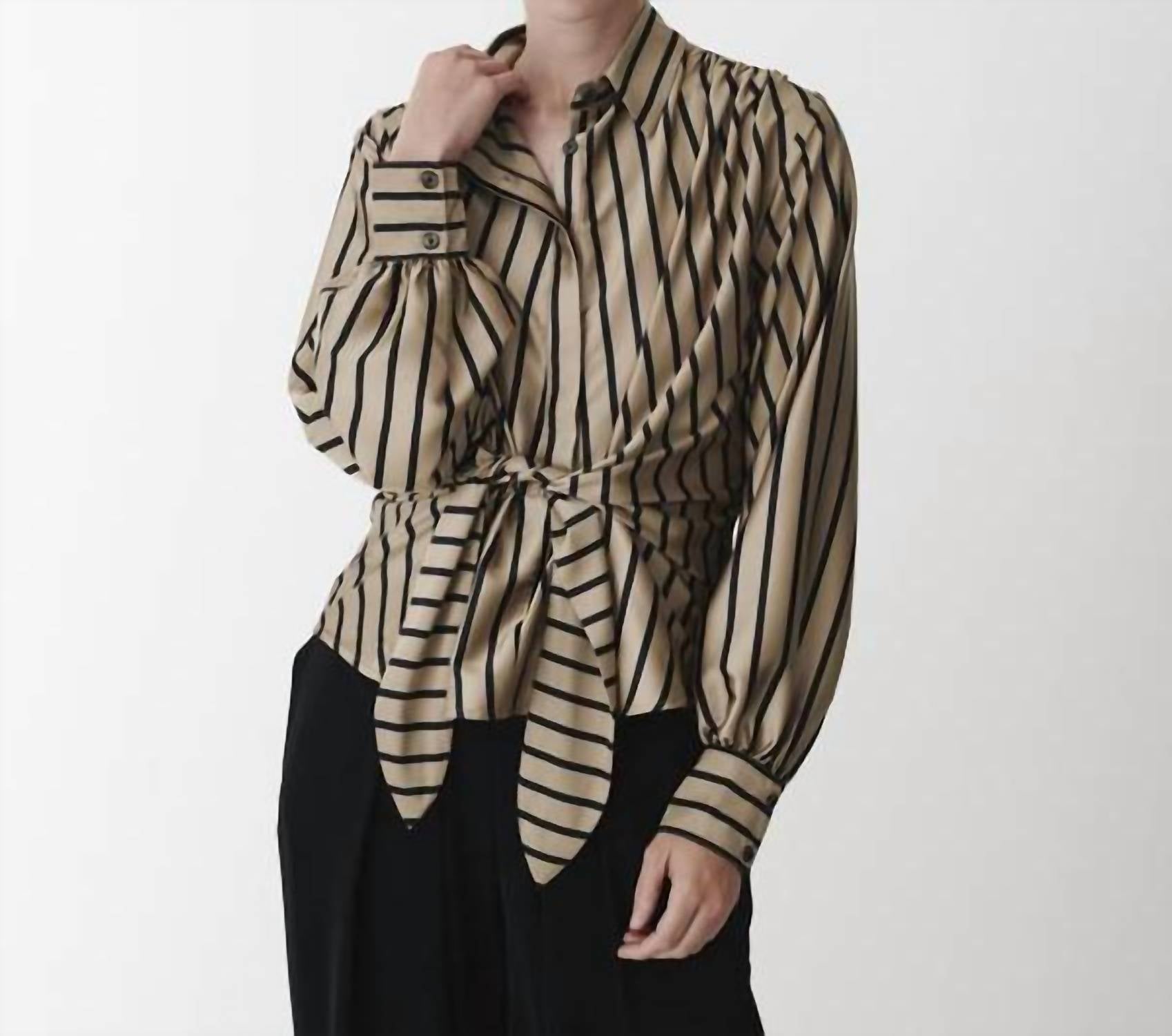 Karmamia Lee Shirt in tan stripe - women's blouse