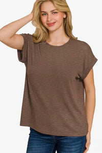 Zenana - Slub Rolled Sleeve Tee