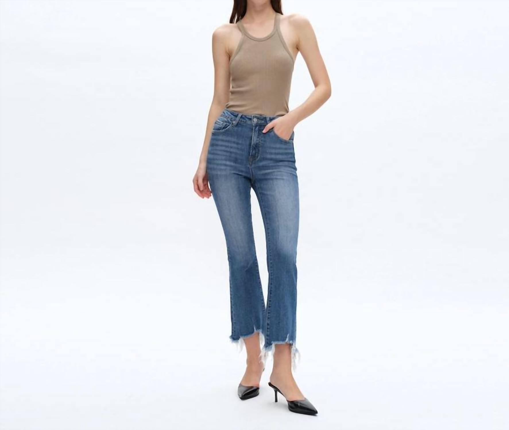 Bayeas - Rita High Rise Frayed Hem Ankle Flare Jeans