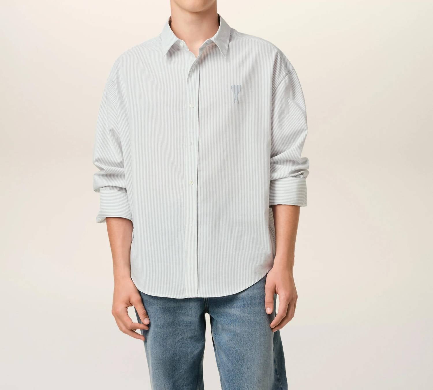 Ami Paris Boxy Fit Shirt in white blue - men's shirt - view 4
