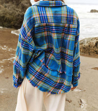 Davi & Dani - Multi Plaid Fringe Hem Shirt Jacket Shacket