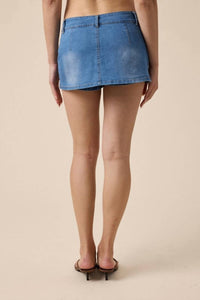 Sky to Moon Harpo Low Rise Denim Skort in medium wash - women's skirt - detail view