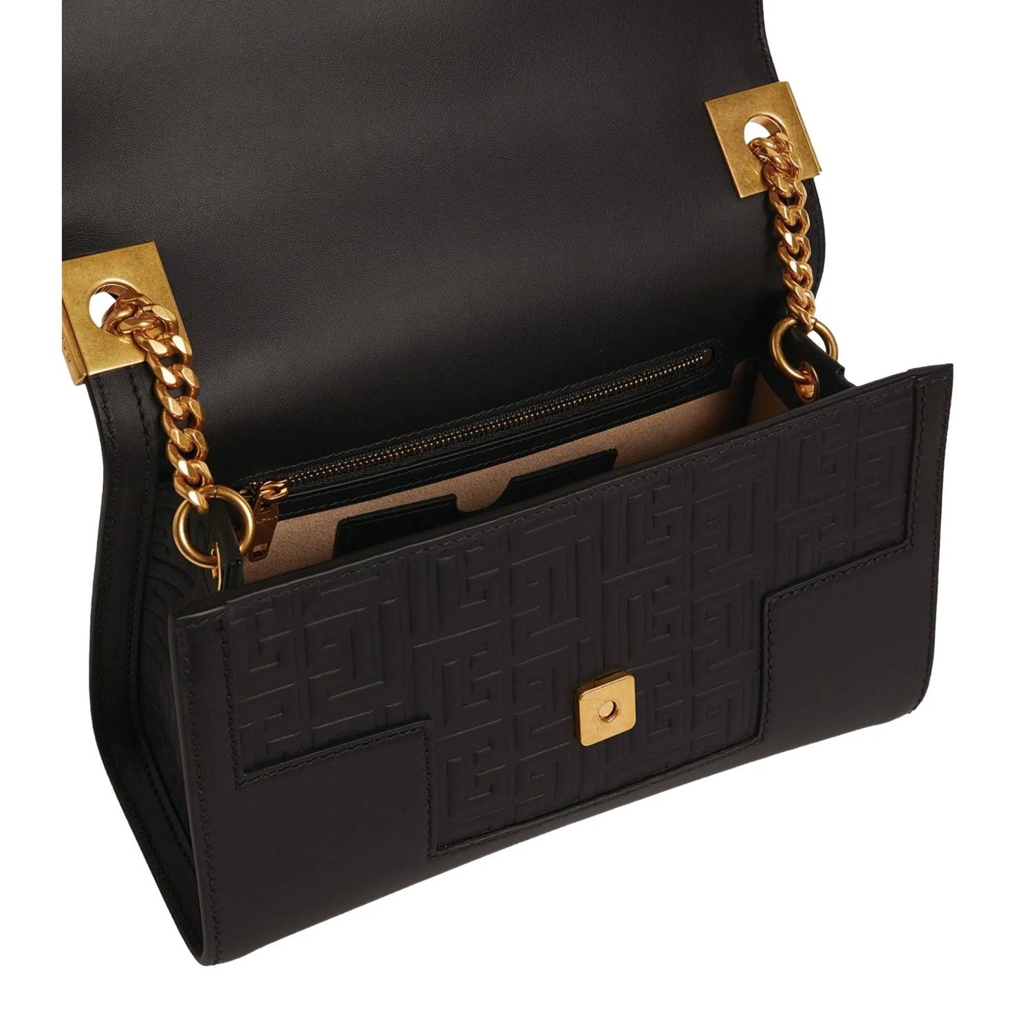 Balmain - Women's 1945 Leather Embossed Flap Medium Shoulder Bag