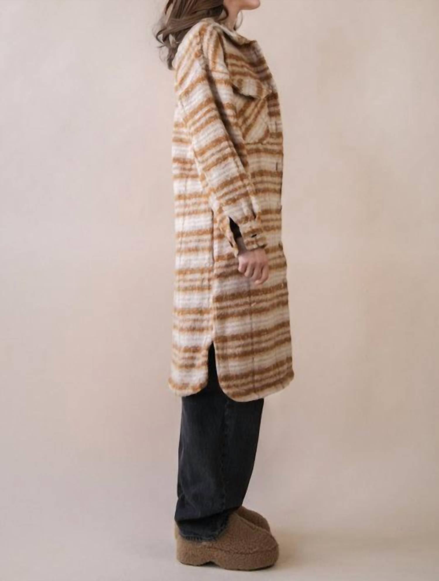 VERY J Plaid Shacket Jacket in cream - women's jacket - detail view