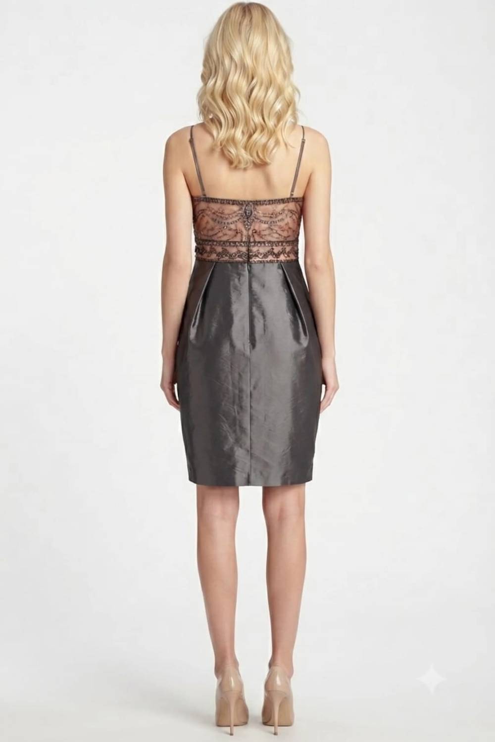 Sue Wong - Women's Beaded Scrolling Pattern Taffeta Dress