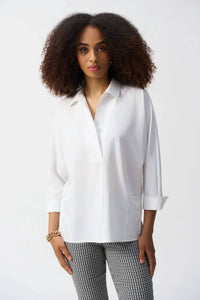 Joseph Ribkoff - V-neck Poplin Boxy 3/4 Sleeves Shirt