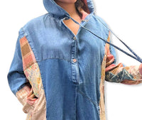 Young Threads - Hooded High Low Patchwork Top