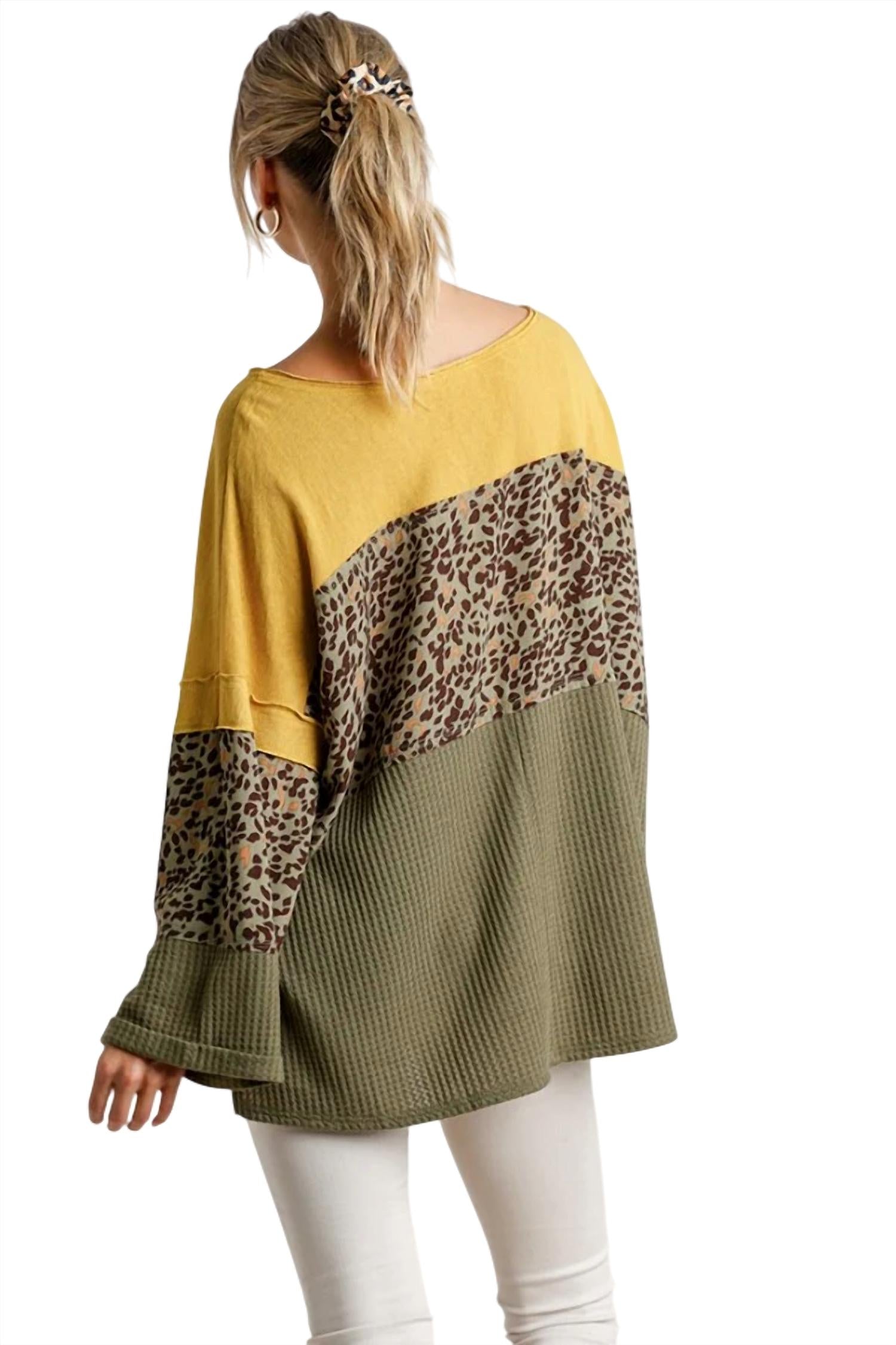 Umgee - Color Block Waffle Knit Top