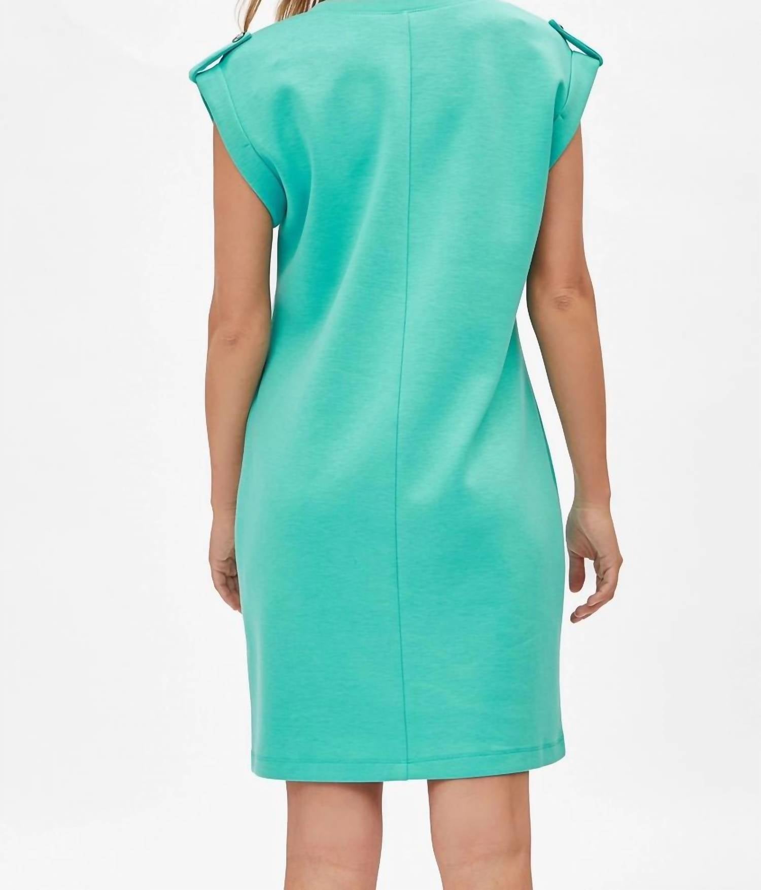 Dear Scarlett Cap Sleeve Trv-Retreat Scuba Modal A-Line Dress in emerald - women's dress - detail view