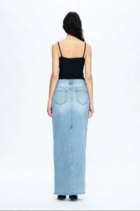 Bayeas - Lauren Mid Rise Slit Denim Maxi Skirt