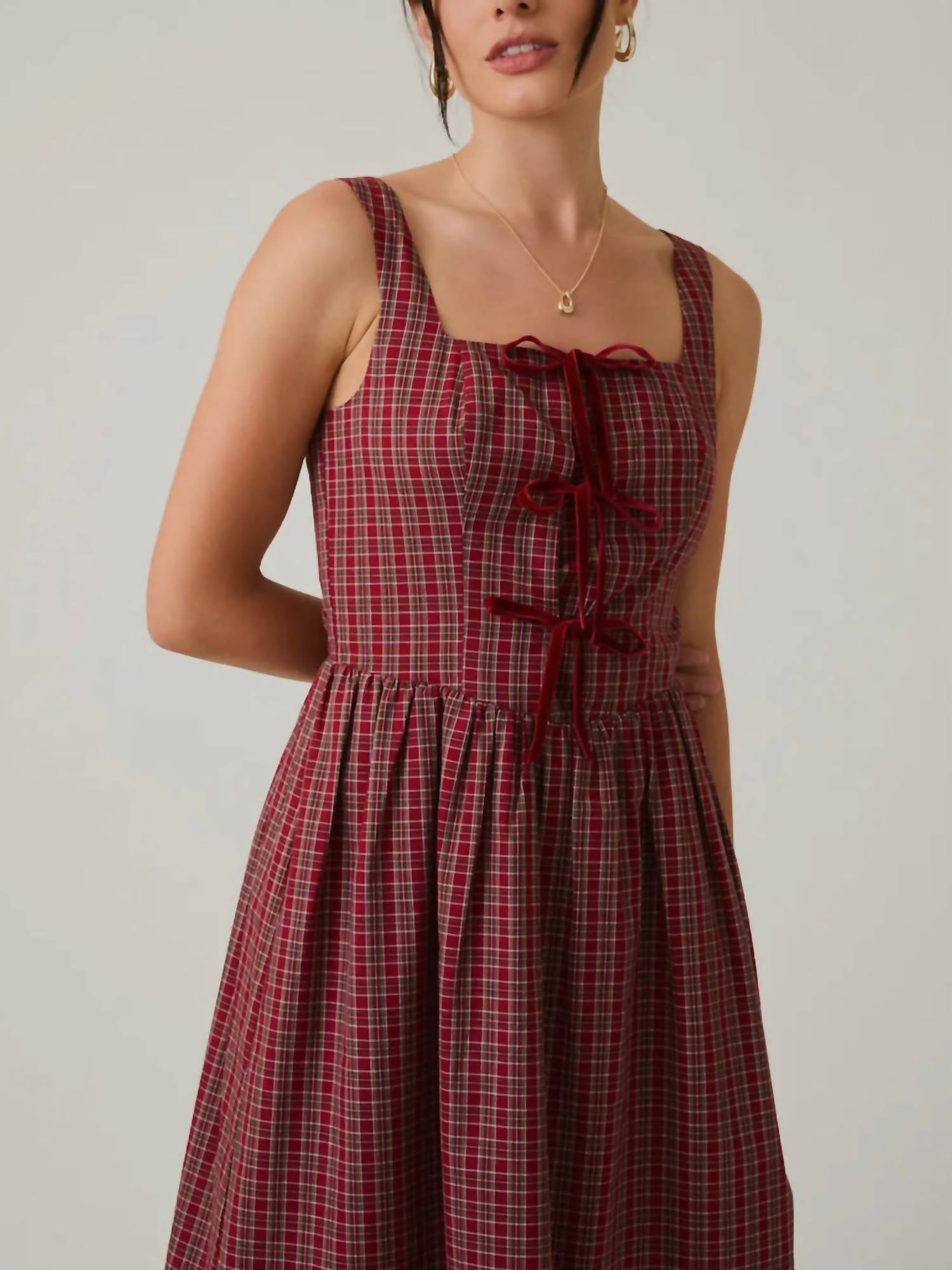 Sunday Edition - Plaid with Bow Detail Midi Dress