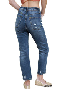 Umgee - Distressed High Waist Straight Leg Jean
