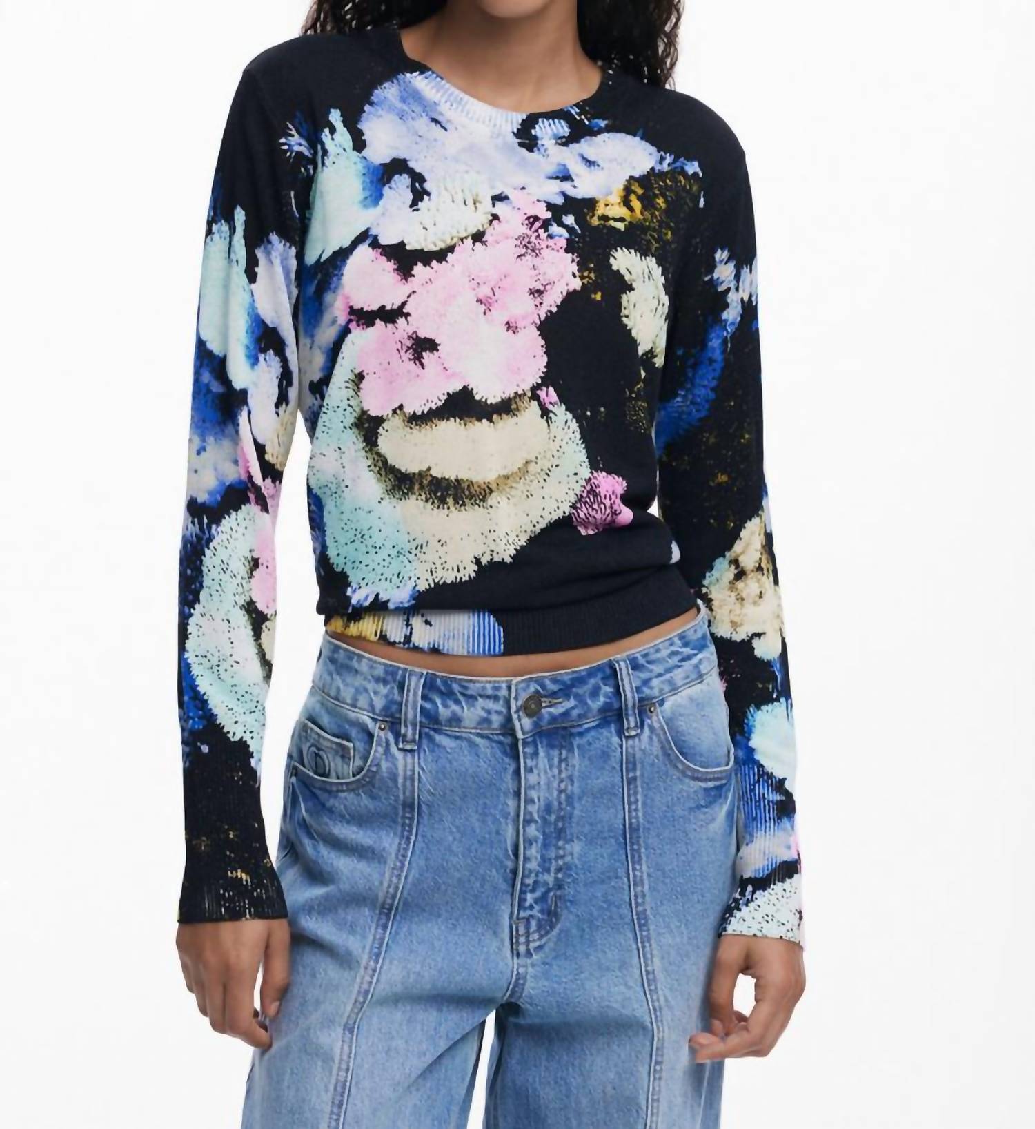 Desigual Jers Nenufar Lacroix Thin Gauge Sweater in space blue - women's sweater