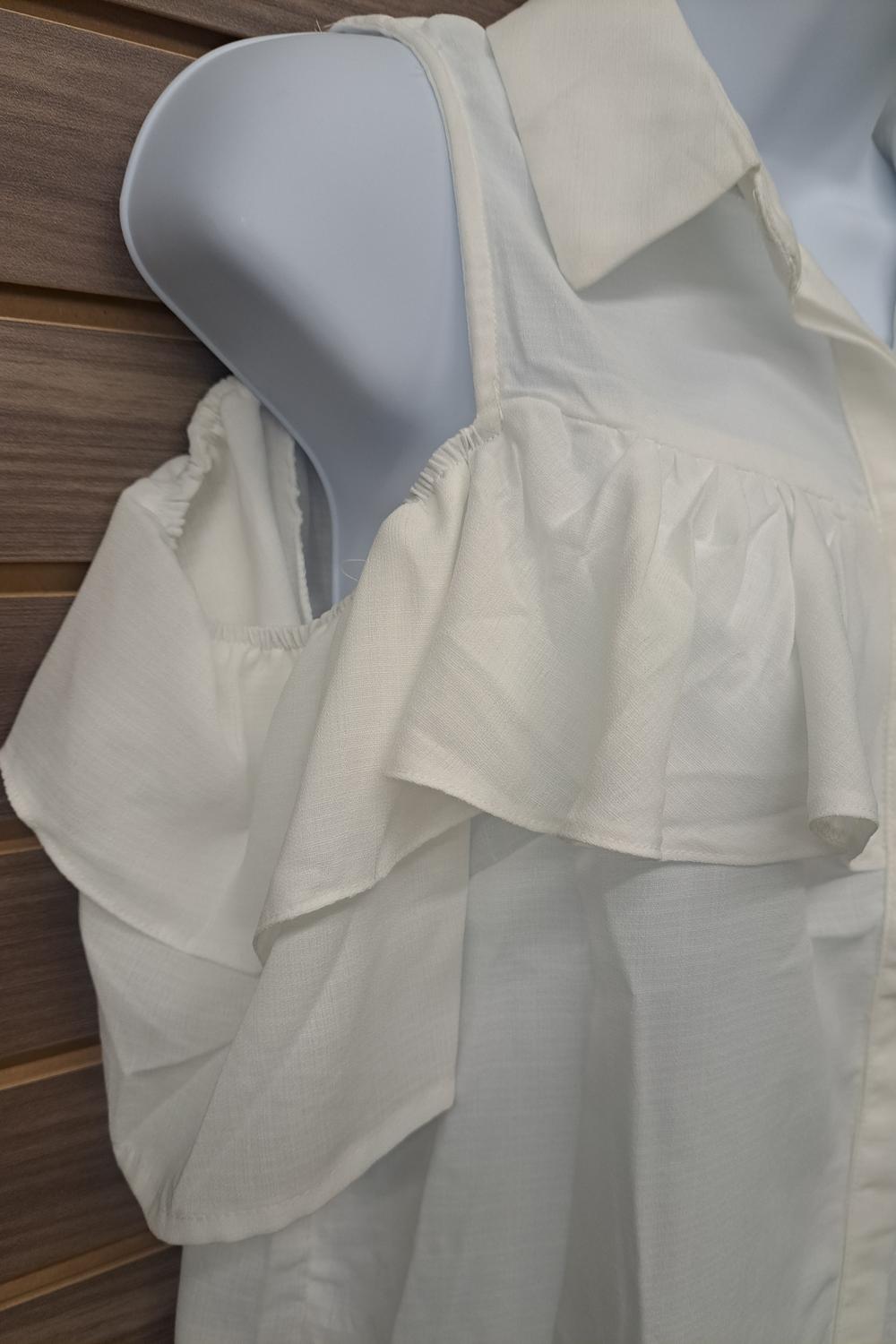 Cals - Women's Cold Shoulder Linen Button Up Blouse