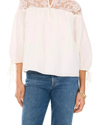 1.STATE Lace-yoke 3/4-sleeve Top in ivory - women's blouse
