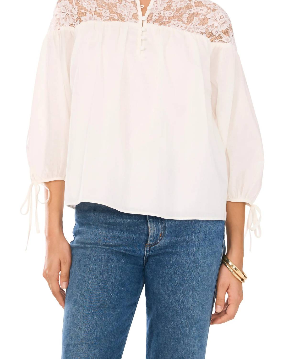 1.STATE Lace-yoke 3/4-sleeve Top in ivory - women's blouse