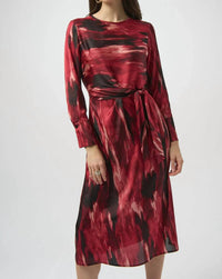 Joseph Ribkoff - Abstract Print Belted 3/4 Sleeve Fit And Flare Dress
