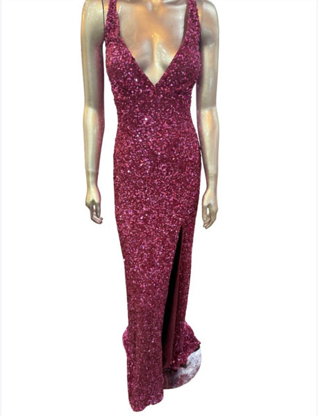 scala pink sequin dress SCALA -60724 Sequin Asymmetrical Sheath Dress