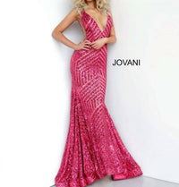 Jovani - Low V-neck Sequin Prom Dress
