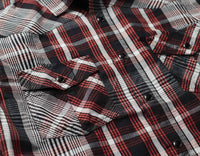 3BIRD Men's Ranchester Long Sleeve Shirt in black horizon plaid - men's shirt - detail view