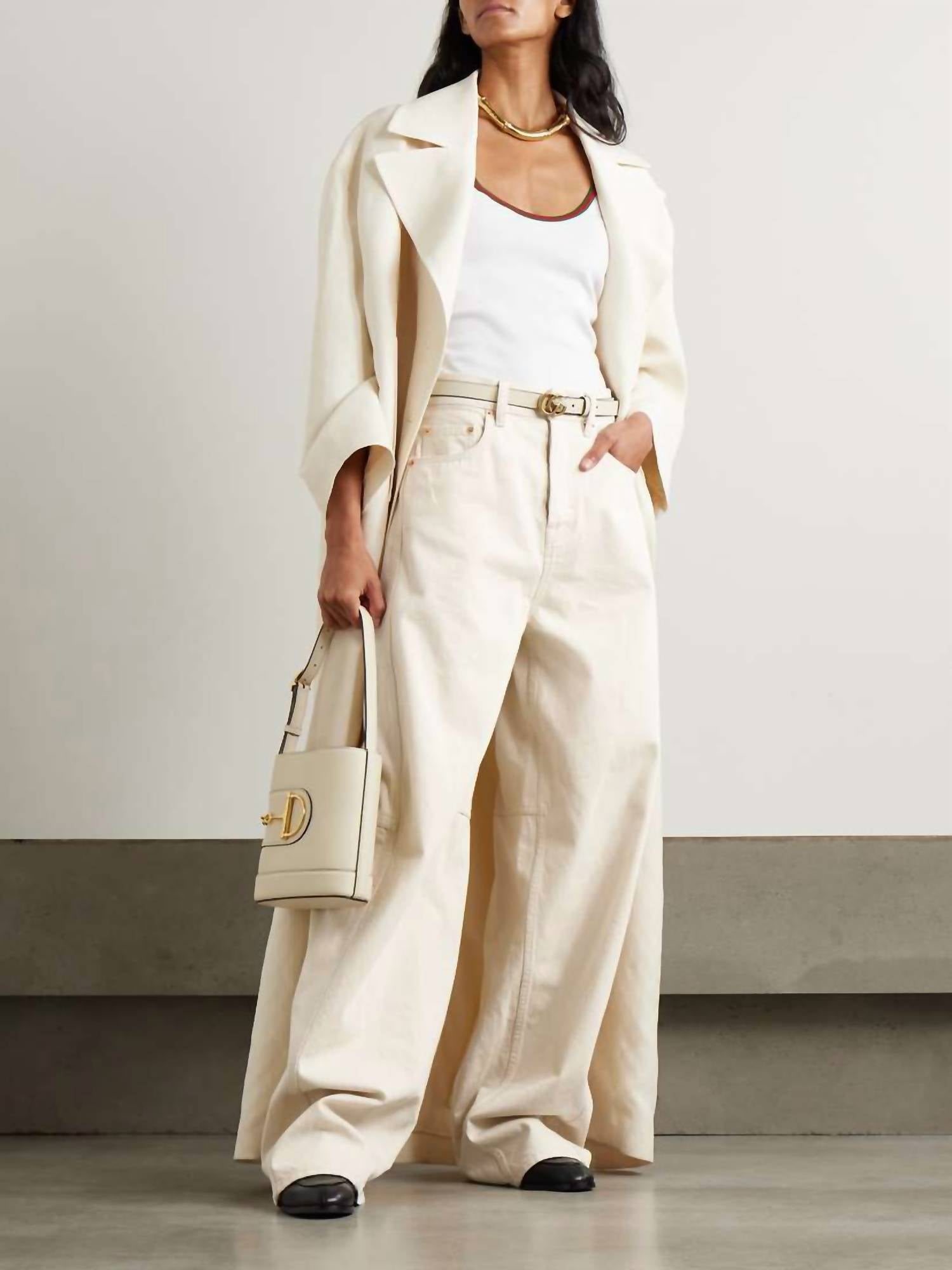 Gucci Pre-loved Patent Leather Trimmed Paneled High Rise Jean in cream denim - women's jeans - alternate view