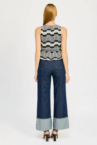 En Saison - Genesis Stripe Open Stitch Sleeveless Peplum Tank Top