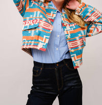 Blue B - Jacquard Aztec Snap Up Bomber Jacket