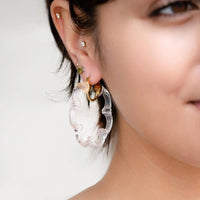 Gold & Honey - Women's Flower Bamboo Lucite Hoop Earrings