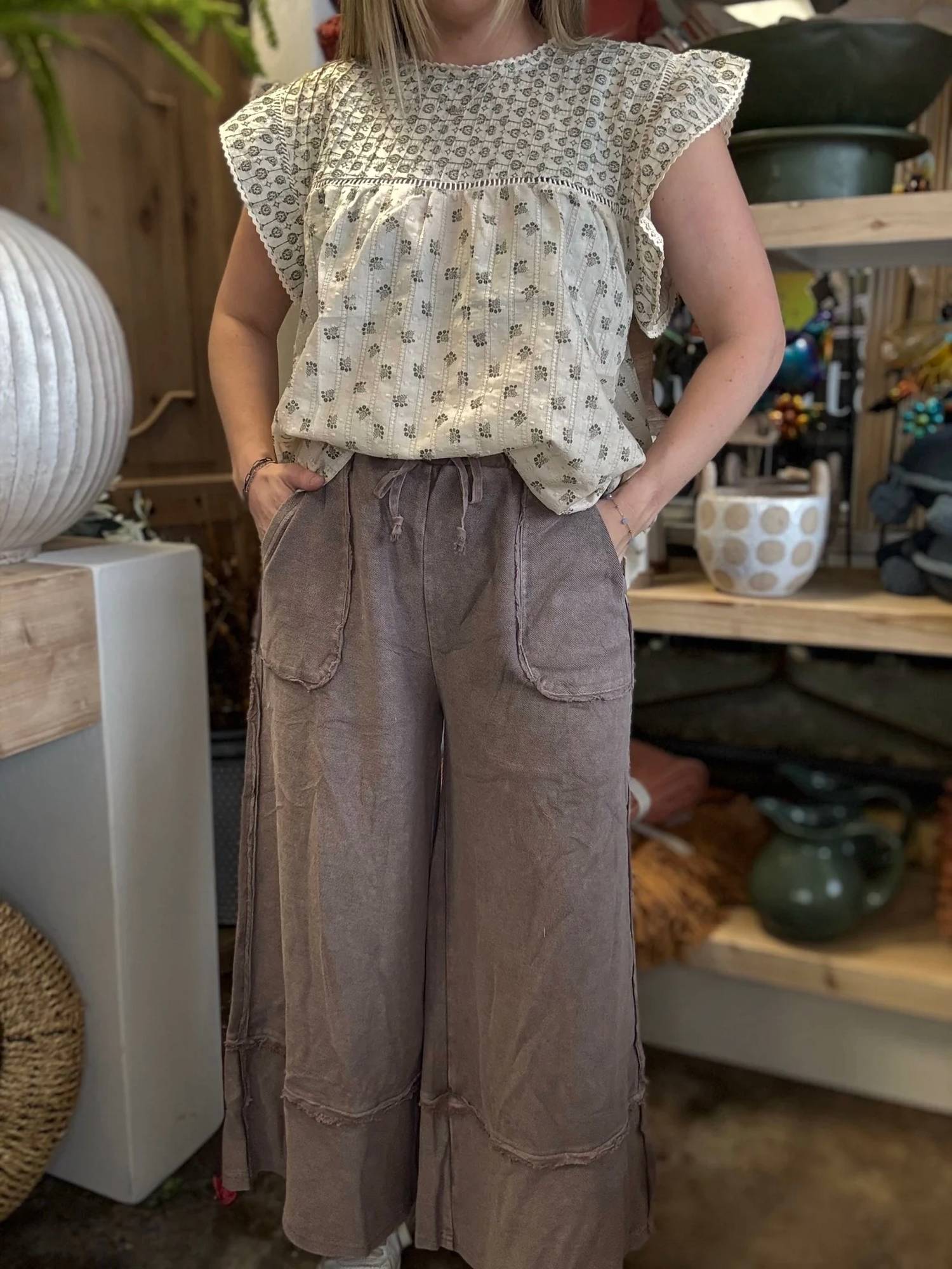 Easel - Drawstring Wide Leg Pants