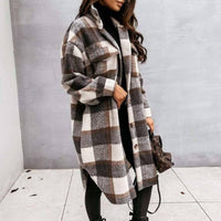 Unishe - Plaid Button Design Long Sleeve Shacket