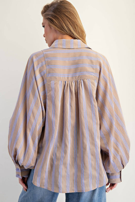 Easel - Women's Mushroom Stripe Button Up
