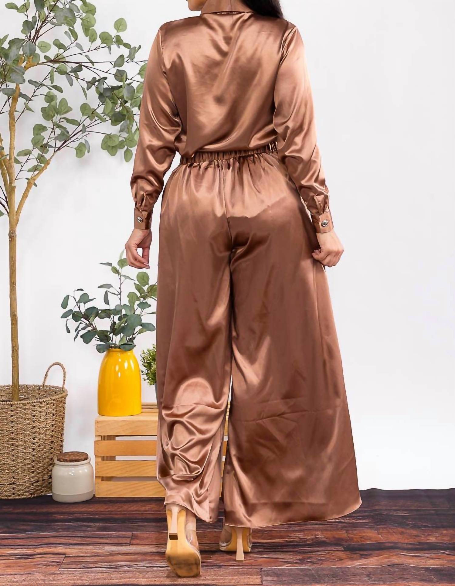 Karen T Design - Button Down Shirt And Open Pants Set