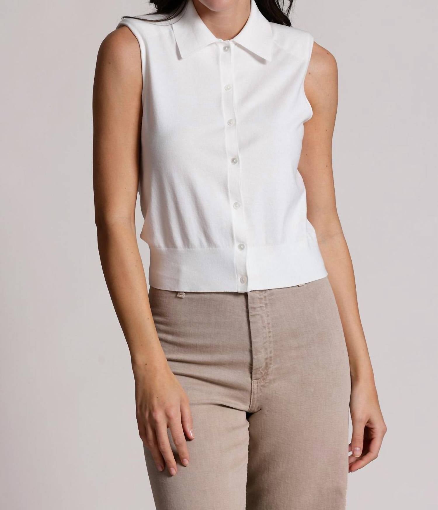 Minnie Rose - Button Front Sleeveless Polo Top